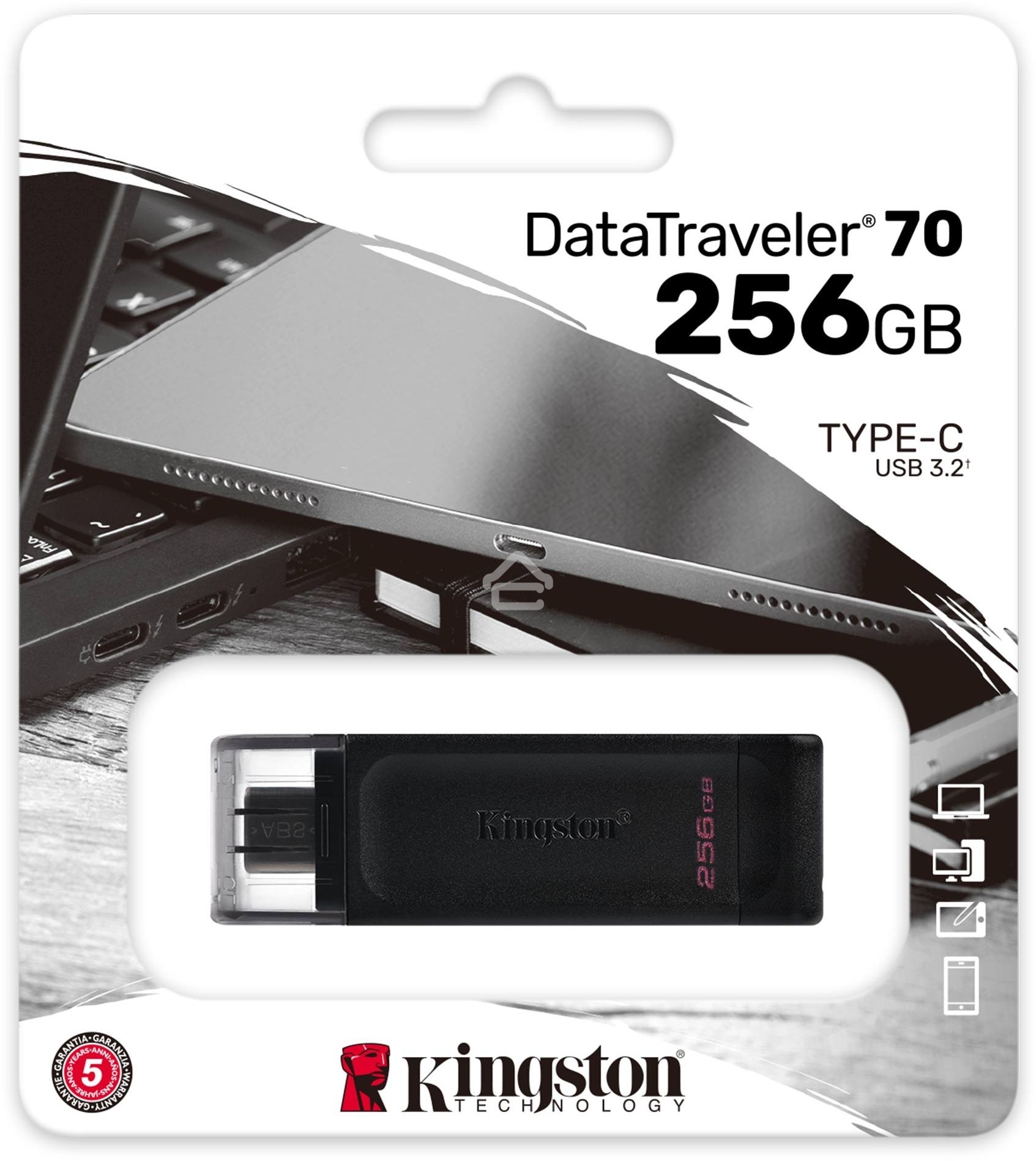 Флешка USB R/W R/W Kingston 256Gb DataTraveler 70 DT70/256GB USB Type-C 3.2 черный