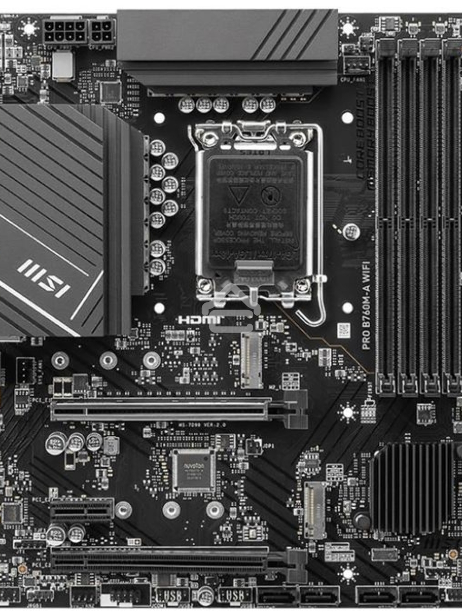 Материнская плата MSI PRO B760M-A WIFI, LGA 1700, Intel B760, 4xDDR5, 4xSATA, 2xM.2, 1xPCI-E 4.0 x16, 1xPCI-E 4.0 x4, 2xHDMI, 2xDP, 1x2.5Gb LAN, 2xUSB-A 2.0, 2xUSB 3.2 Gen 1, 2xUSB 3.2 Gen 2, 3x3.5 мм, 7.1, Micro-ATX