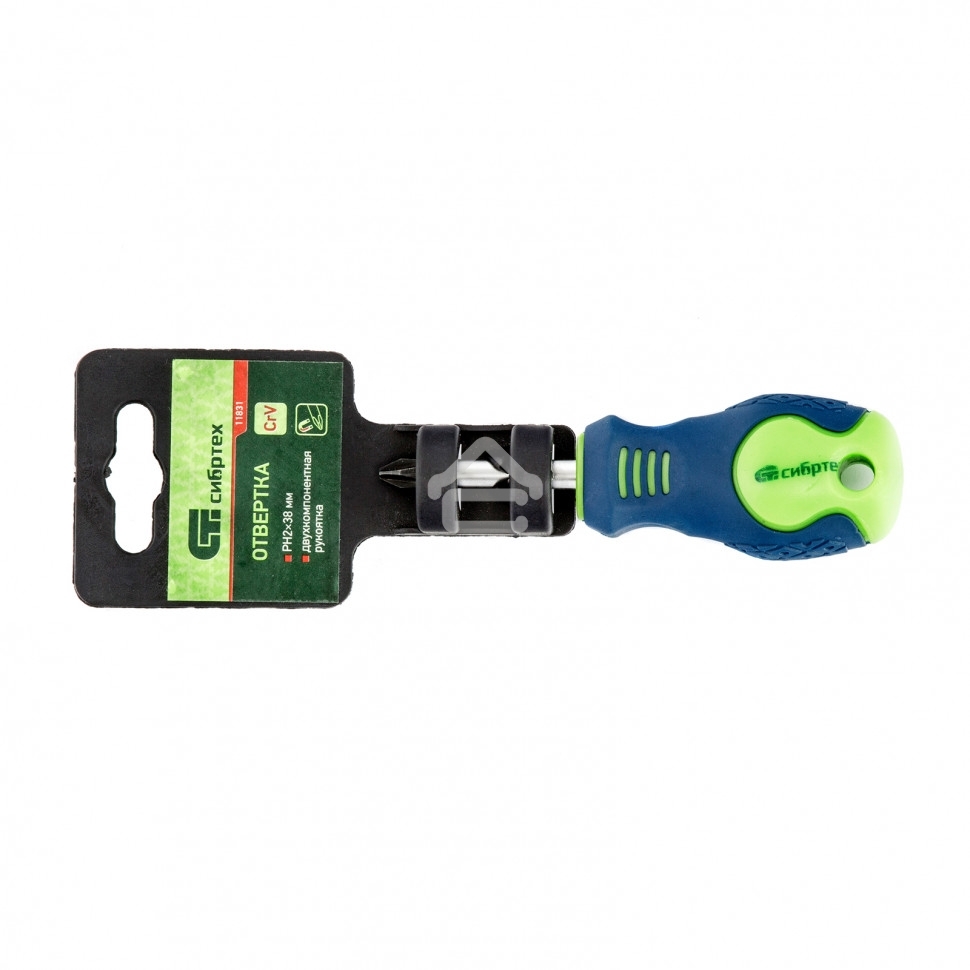 Отвертка Сибртех PH2 х 38 мм, CrV, двухкомпонентная рукоятка