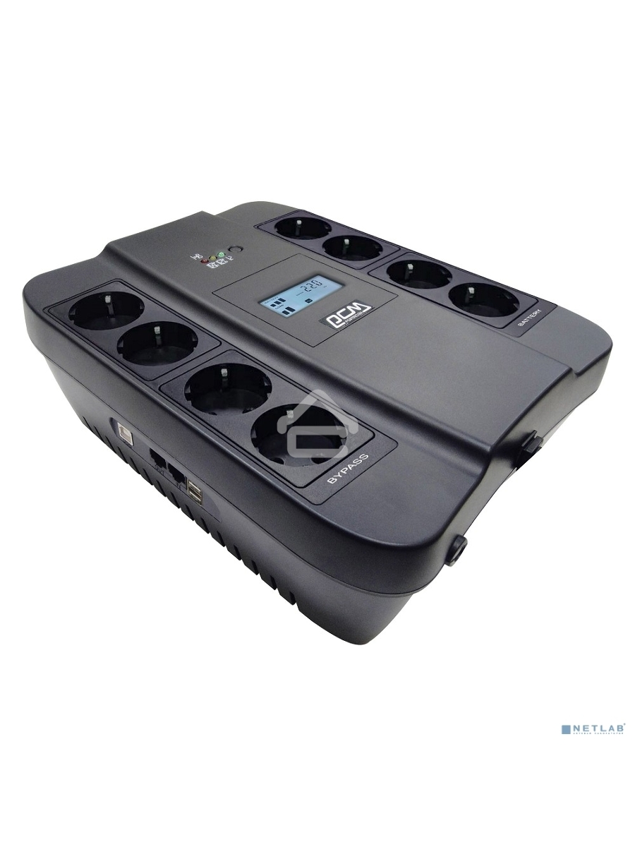 Источник бесперебойного питания Powercom Back-UPS SPIDER, Line-Interactive, LCD, AVR, 1100VA/605W, Schuko, USB, black (1452054)