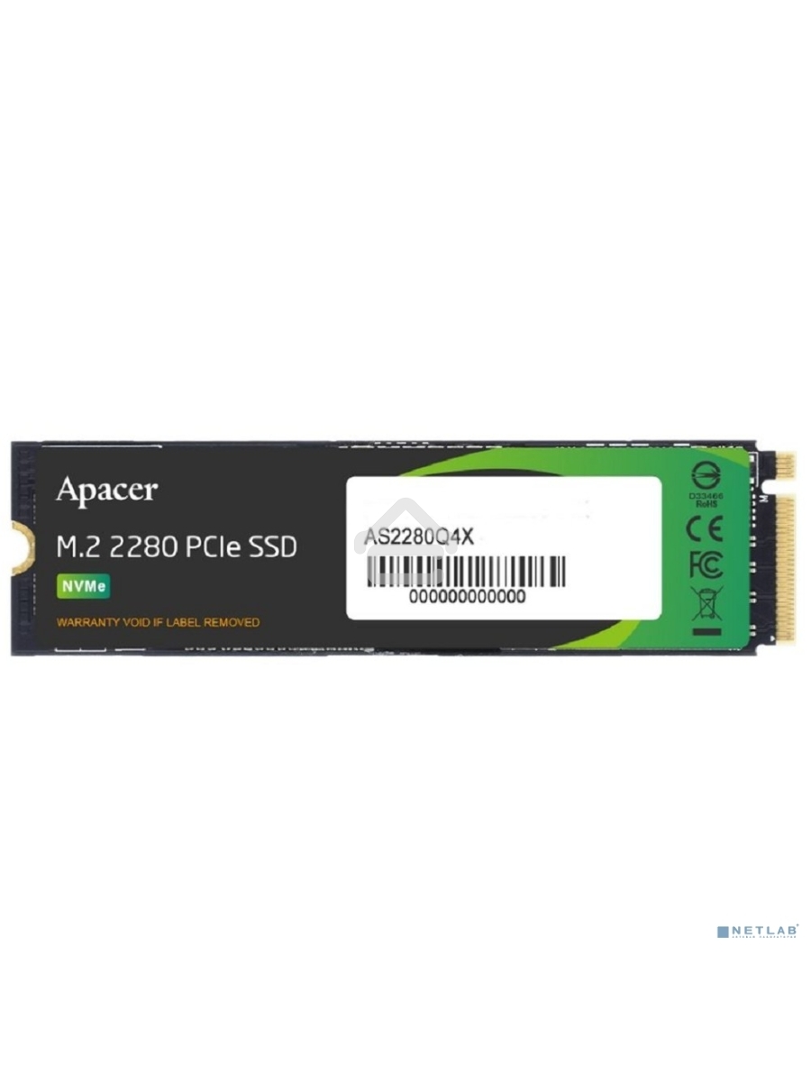 Накопитель SSD Apacer AS2280Q4X, 4TB, PCIe 4.0 x4, M.2 2280, NVMe 1.4, R/W 5000/4400, с радиатором