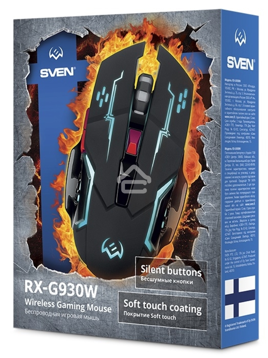 Мышь беспроводная SVEN RX-G930W черный, 2400 dpi, радиоканал, USB, кнопки - 6