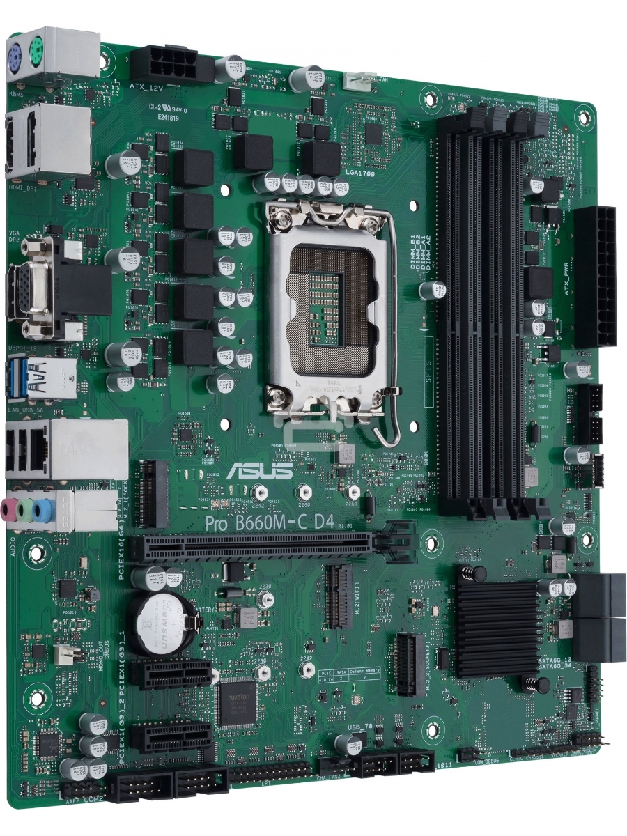 Материнская плата ASUS Pro B660M-C D4-CSM, LGA 1700, Intel B660, 4xDDR4, 1xHDMI, 1xVGA, 2xDP, 1x1Gb LAN, 2xUSB-A, 3x3.5 мм, 7.1, Micro-ATX