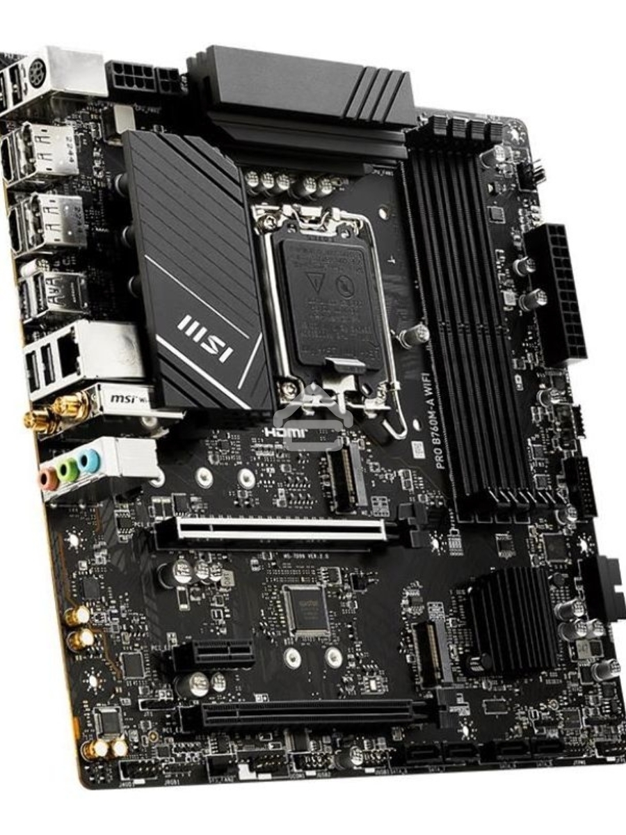 Материнская плата MSI PRO B760M-A WIFI, LGA 1700, Intel B760, 4xDDR5, 4xSATA, 2xM.2, 1xPCI-E 4.0 x16, 1xPCI-E 4.0 x4, 2xHDMI, 2xDP, 1x2.5Gb LAN, 2xUSB-A 2.0, 2xUSB 3.2 Gen 1, 2xUSB 3.2 Gen 2, 3x3.5 мм, 7.1, Micro-ATX
