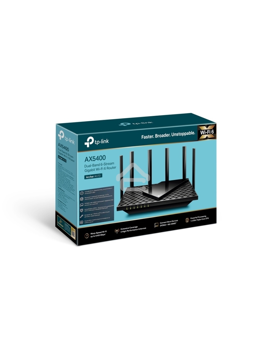 Роутер TP-Link Archer AX73 AX5400 Dual Band Wireless Gigabit Router, 1.5 GHz Tri-Core CPU, 1 GE WAN + 4 GE LAN ports, 1× USB 3.0 Port, support 1024-QAM, OFDMA, MU-MIMO, Airtime Fairness, Beamforming, 160MHz Channel Width, come with HomeShieldTM, support R