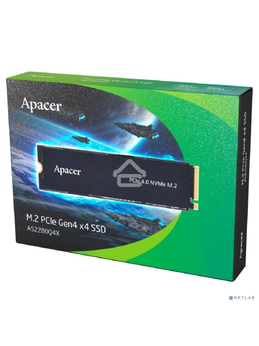 Накопитель SSD Apacer AS2280Q4X, 4TB, PCIe 4.0 x4, M.2 2280, NVMe 1.4, R/W 5000/4400, с радиатором