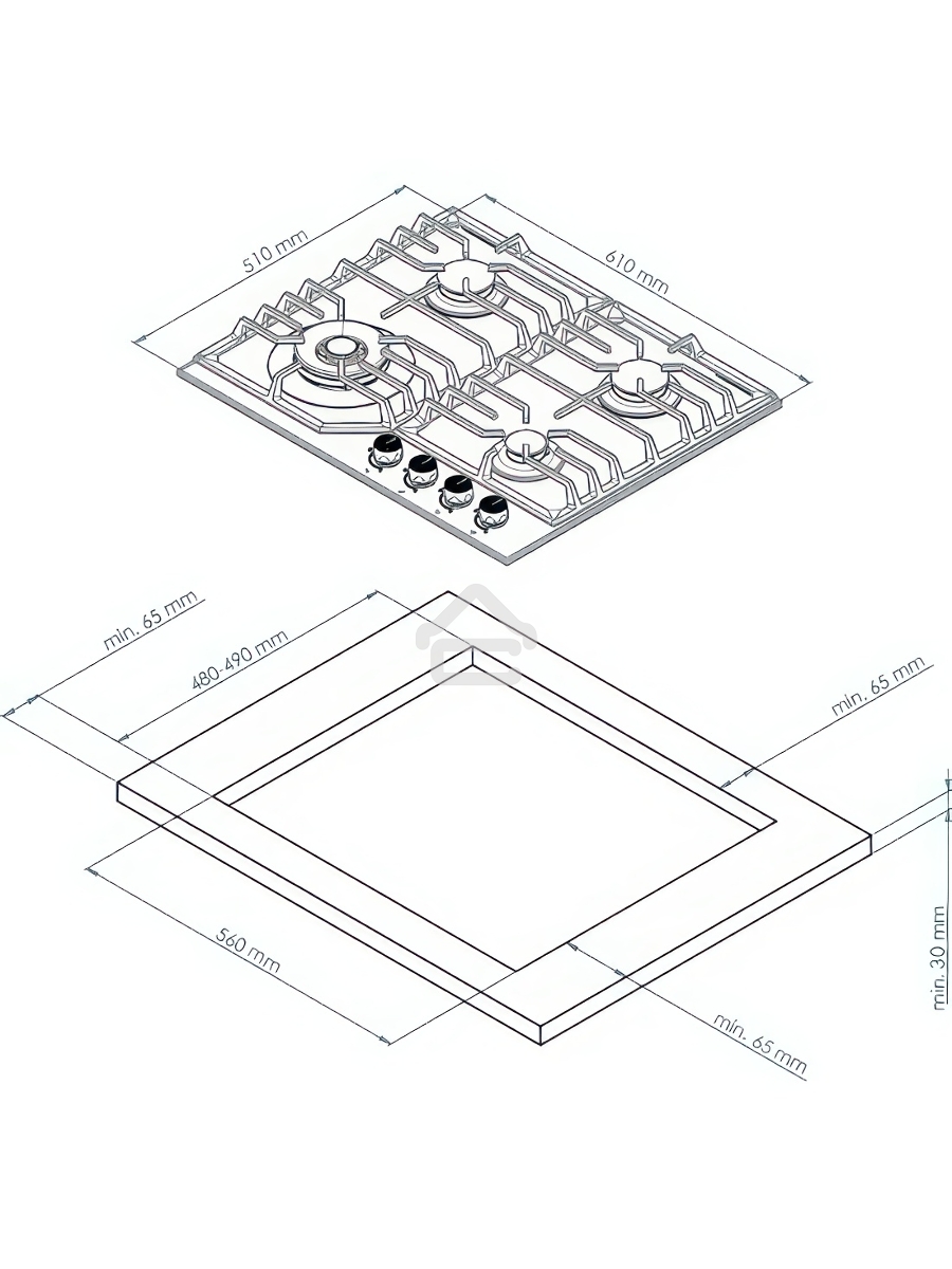 Варочная поверхность Kuppersberg FS 610 W Bronze, газ, Classic, 61 см, автоматический электроподжиг, газ-контроль, SABAF конфорки, чугунные решетки, цвет белый, цвет фурнитуры бронзовый