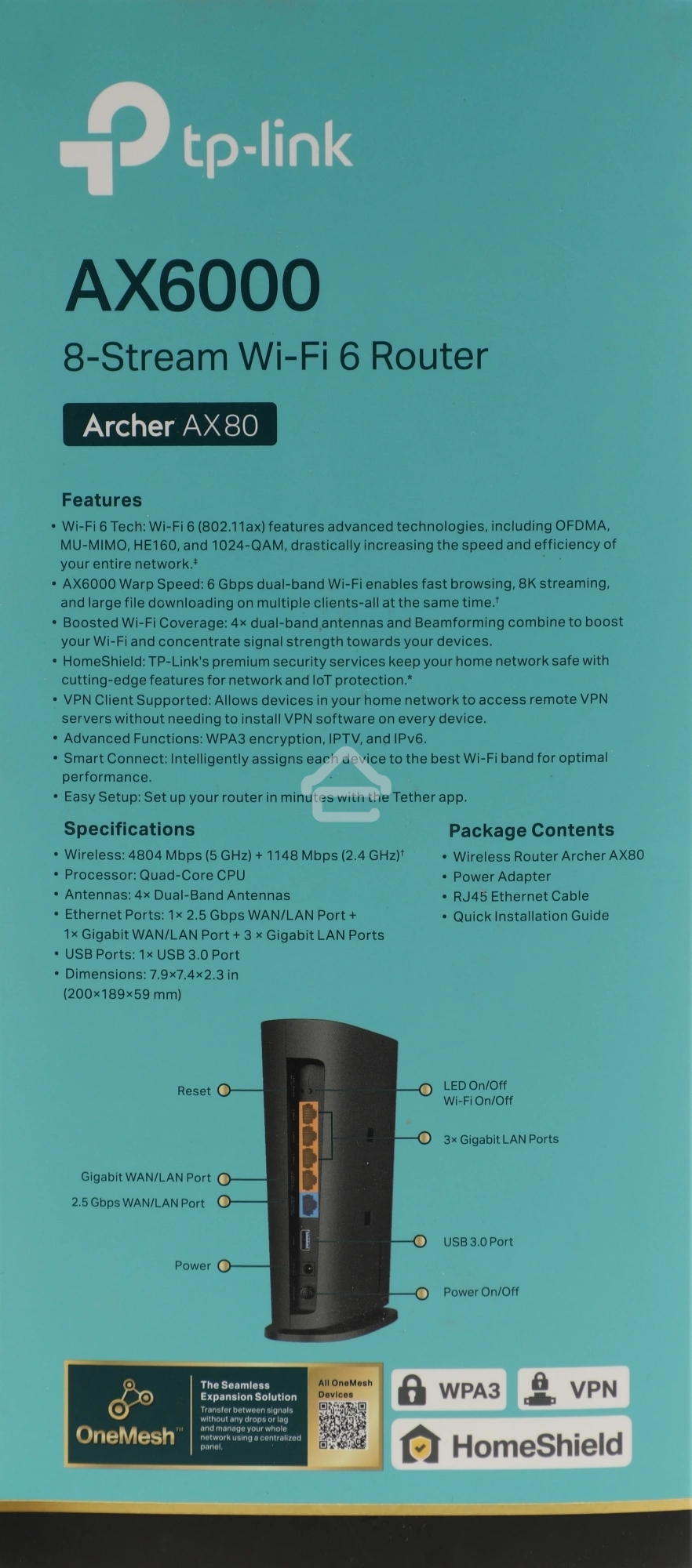 Двухдиапазонный роутер Wi-Fi 6 TP-Link Archer AX80 AX6000 с портом 2,5 Гбит/с