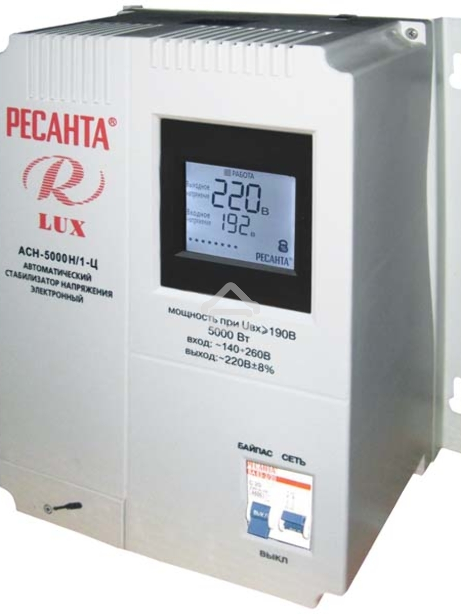 Стабилизаторы напряжения Ресанта АСН-5 000 Н/1-Ц 63/6/16 Стабилизатор Lux {220В±8%, Габариты 260х155х310, Вес 8кг}