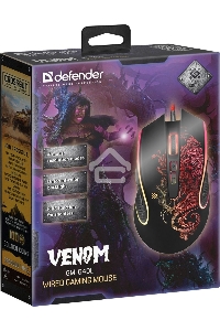 Мышь проводная Defender Venom GM-640L черный, 3200 dpi, USB, кнопки - 8