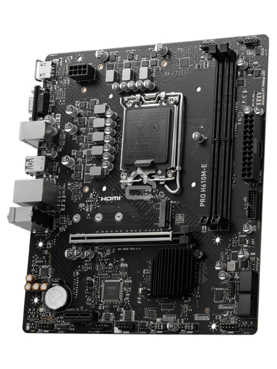 Материнская плата MSI PRO H610M-E, LGA 1700, Intel H610, 2xDDR5, 4xSATA, 1xM.2, 1xPCIe 4.0 x16, 1xPCIe 4.0 x1, 1xHDMI, 1xVGA, 1xRJ45 1Gb, 2xUSB-A 3.2 Gen 1, 4xUSB-A 2.0, 3x3.5мм, 7.1, mATX