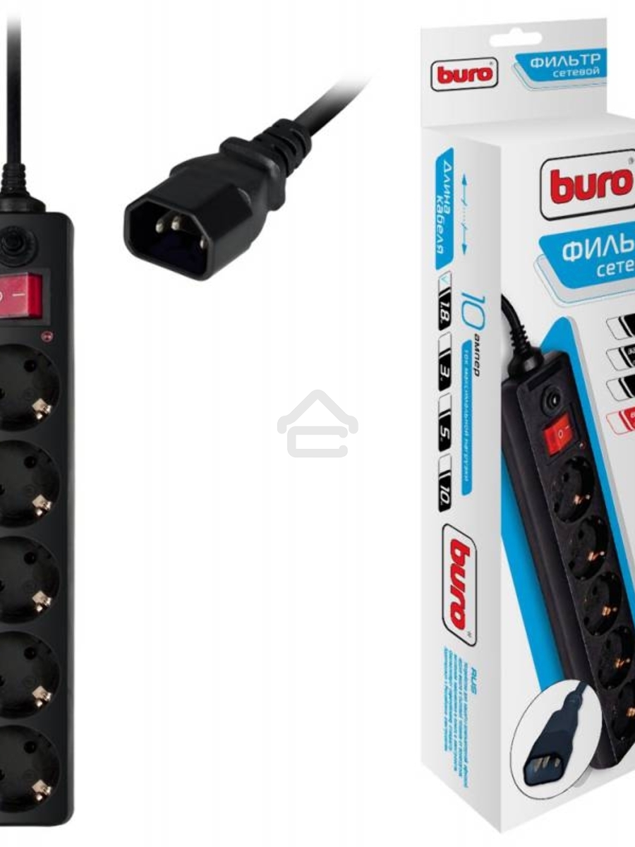 Сетевой фильтр Buro 500SH-1.8-UPS-B 1.8м (5 розеток) черный (коробка)