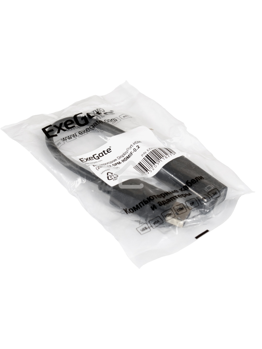 Кабель-переходник Exegate EX284921RUS  DisplayPort-HDMI ExeGate EX-DPM-HDMIF-0.15 (20M/19F, 0,15м)