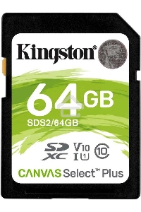 Флеш карта SDHC 64Gb Class10 Kingston <SDS2/64GB>, Canvas Select 100R CL10 UHS-I