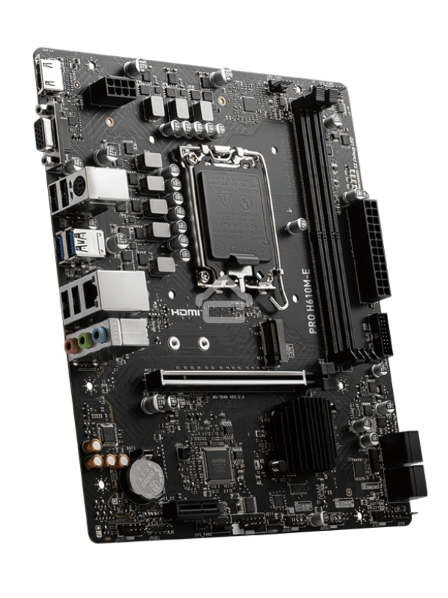 Материнская плата MSI PRO H610M-E, LGA 1700, Intel H610, 2xDDR5, 4xSATA, 1xM.2, 1xPCIe 4.0 x16, 1xPCIe 4.0 x1, 1xHDMI, 1xVGA, 1xRJ45 1Gb, 2xUSB-A 3.2 Gen 1, 4xUSB-A 2.0, 3x3.5мм, 7.1, mATX