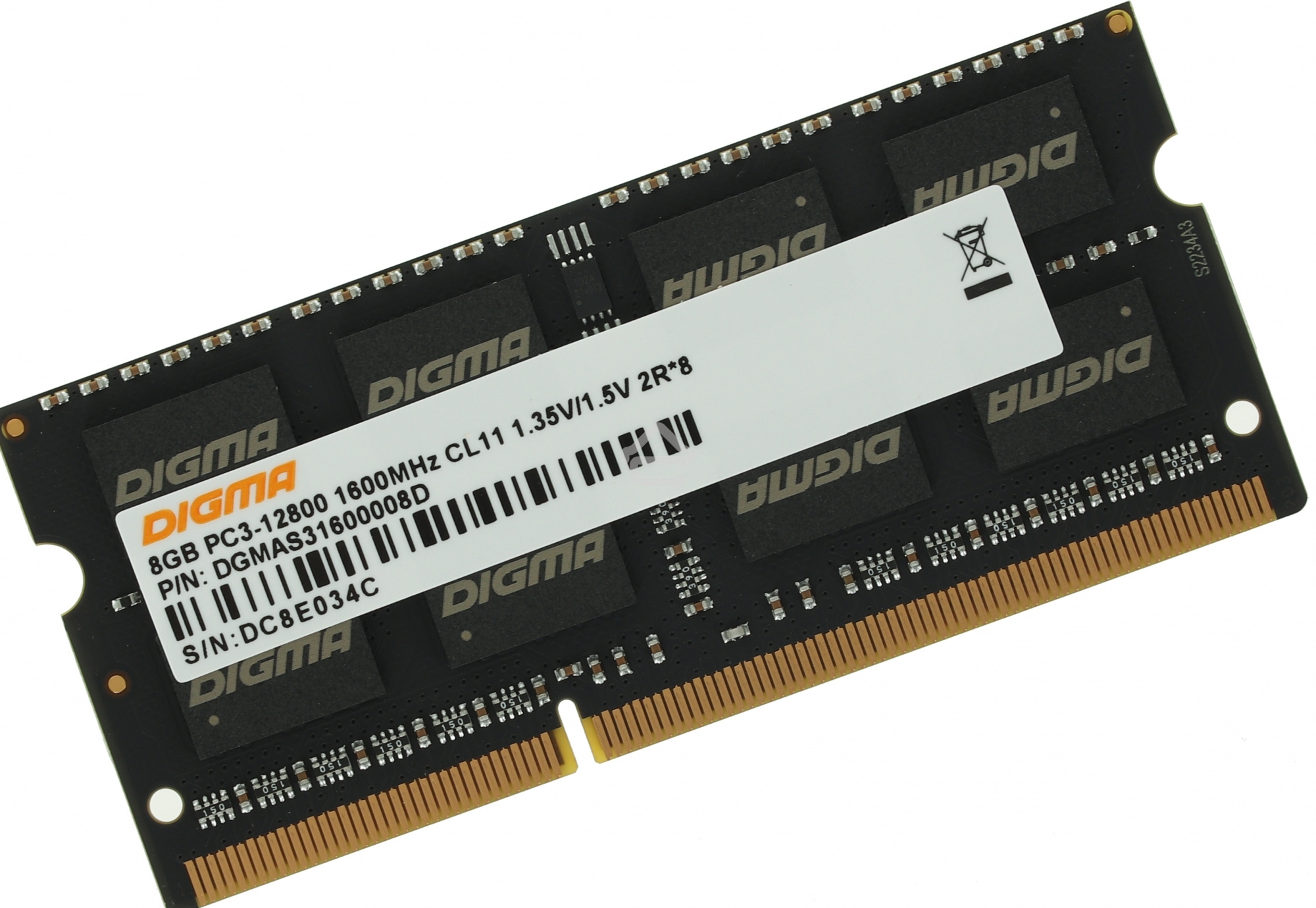 Оперативная память Digma, DDR3, 8GB (1x8 GB), 1600 MHz, CL11, SO-DIMM