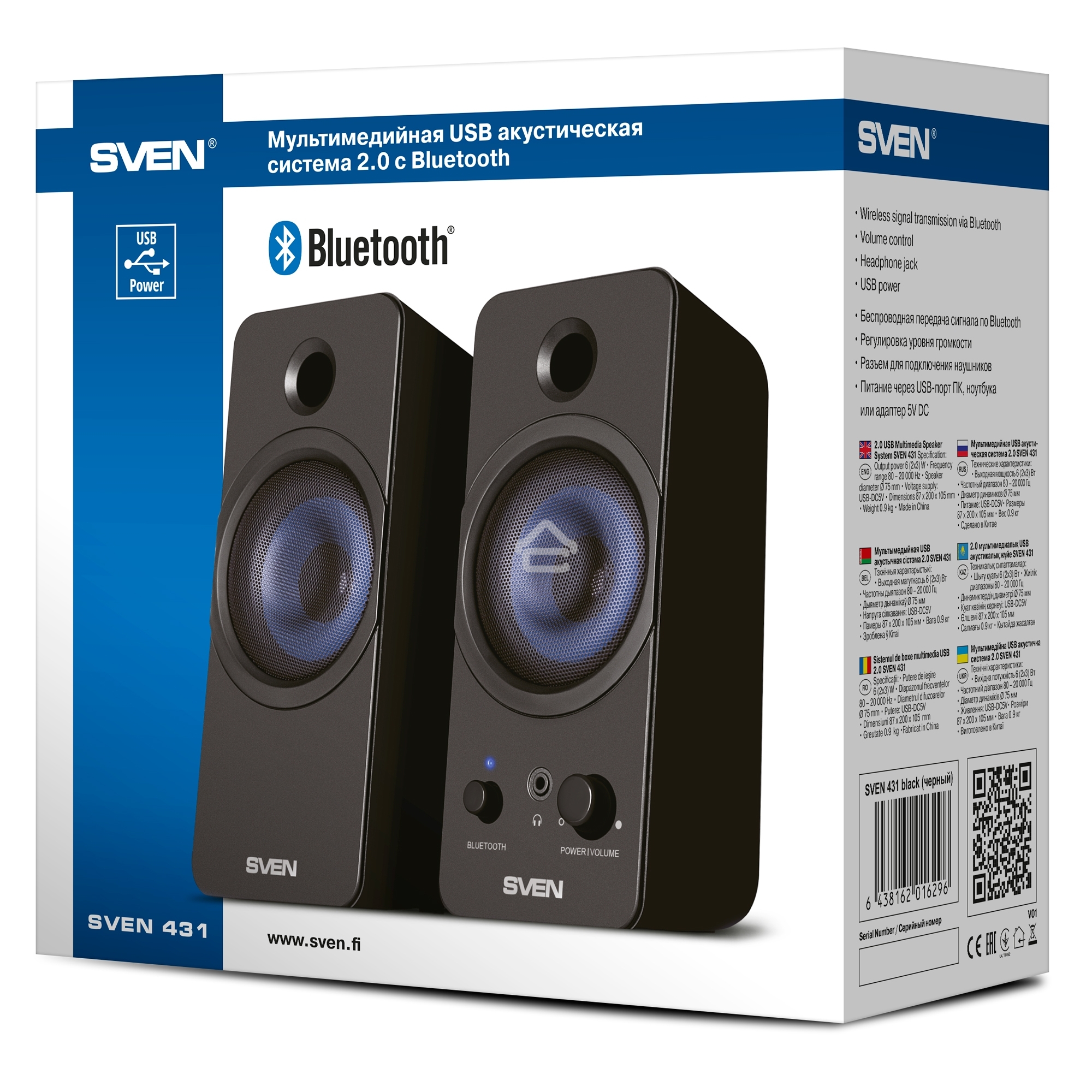 Колонки SVEN АС SVEN 431, черный (6 Вт, питание USB, Bluetooth)