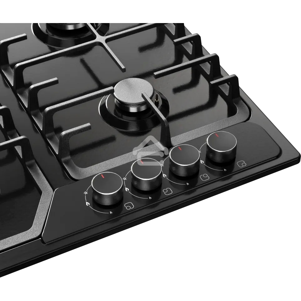 Варочная панель Kuppersberg FS 66 B, газ, High-Tech, 58 см, автоматический электроподжиг, газ-контроль, форсунки под сжиженый газ, SABAF конфорки, чугунные решетки, цвет черный, цвет фурнитуры черный