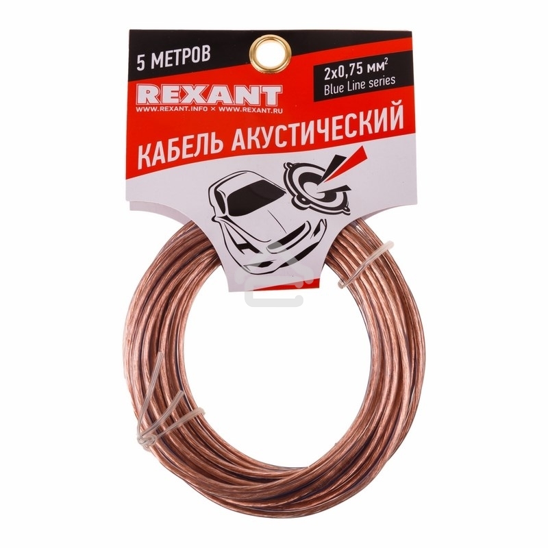 Кабель акустический Rexant 2х0,75 м м², прозрачный BLUELINE, мини-бухта 5 м