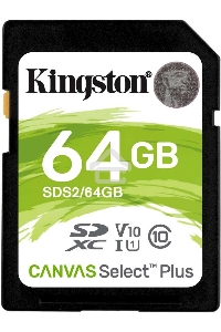 Флеш карта SDHC 64Gb Class10 Kingston <SDS2/64GB>, Canvas Select 100R CL10 UHS-I