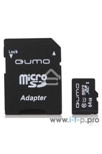 Флэш карта QUMO QM64GMICSDXC10U1 64Gb MicroSDXC Class 10 UHS-I, SD adapter