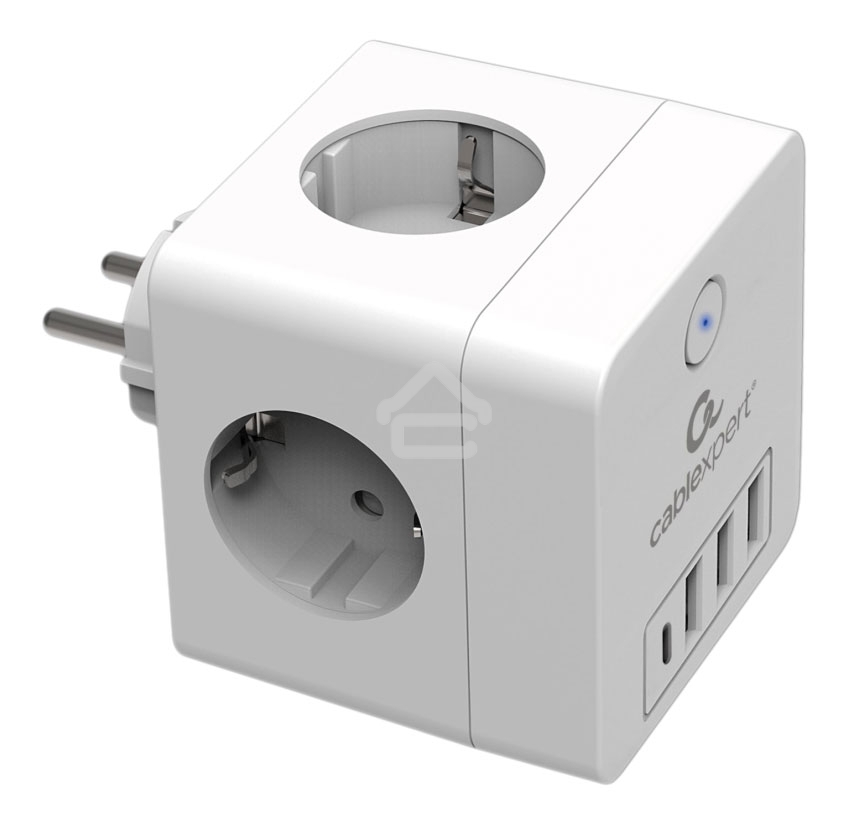 Сетевой фильтр Cablexpert Cube, CUBE-4-СU3-W, 4 р, 16А, 1xType-C PD, 3хUSB, ур. защиты 2+, белый, коробка