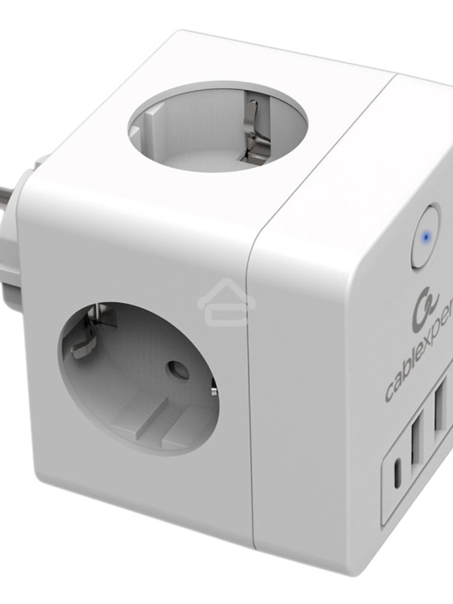 Сетевой фильтр Cablexpert Cube, CUBE-4-СU3-W, 4р, 16А, 1xType-C PD, 3хUSB, ур.защиты 2+, белый, коробка