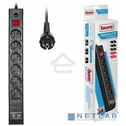 Сетевой фильтр BURO Сетевой фильтр, 6 розеток, 5 метров, (BU-SP5 USB 2A-B) черный 992320