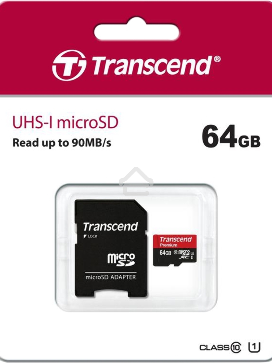Флеш карта microSDXC 64Gb Class10 Transcend TS64GUSDU1 + adapter