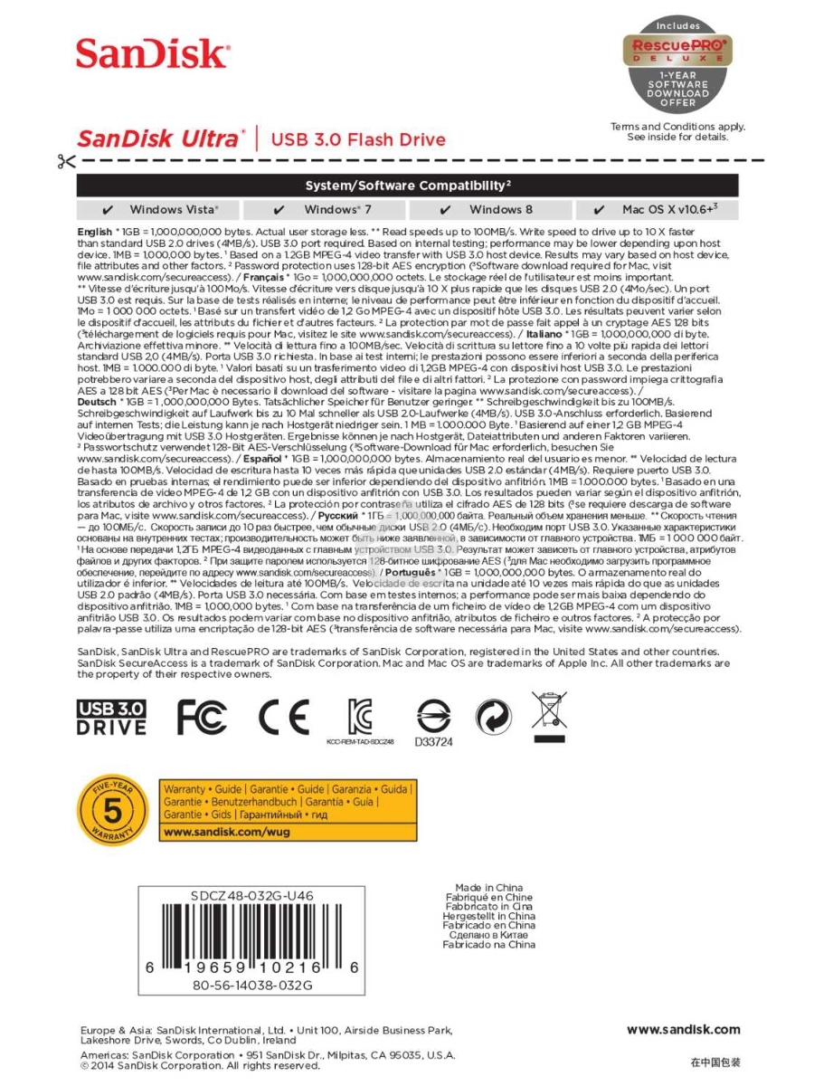 Флеш диск Sandisk 32Gb Ultra SDCZ48-032G-U46 USB3.0 черный