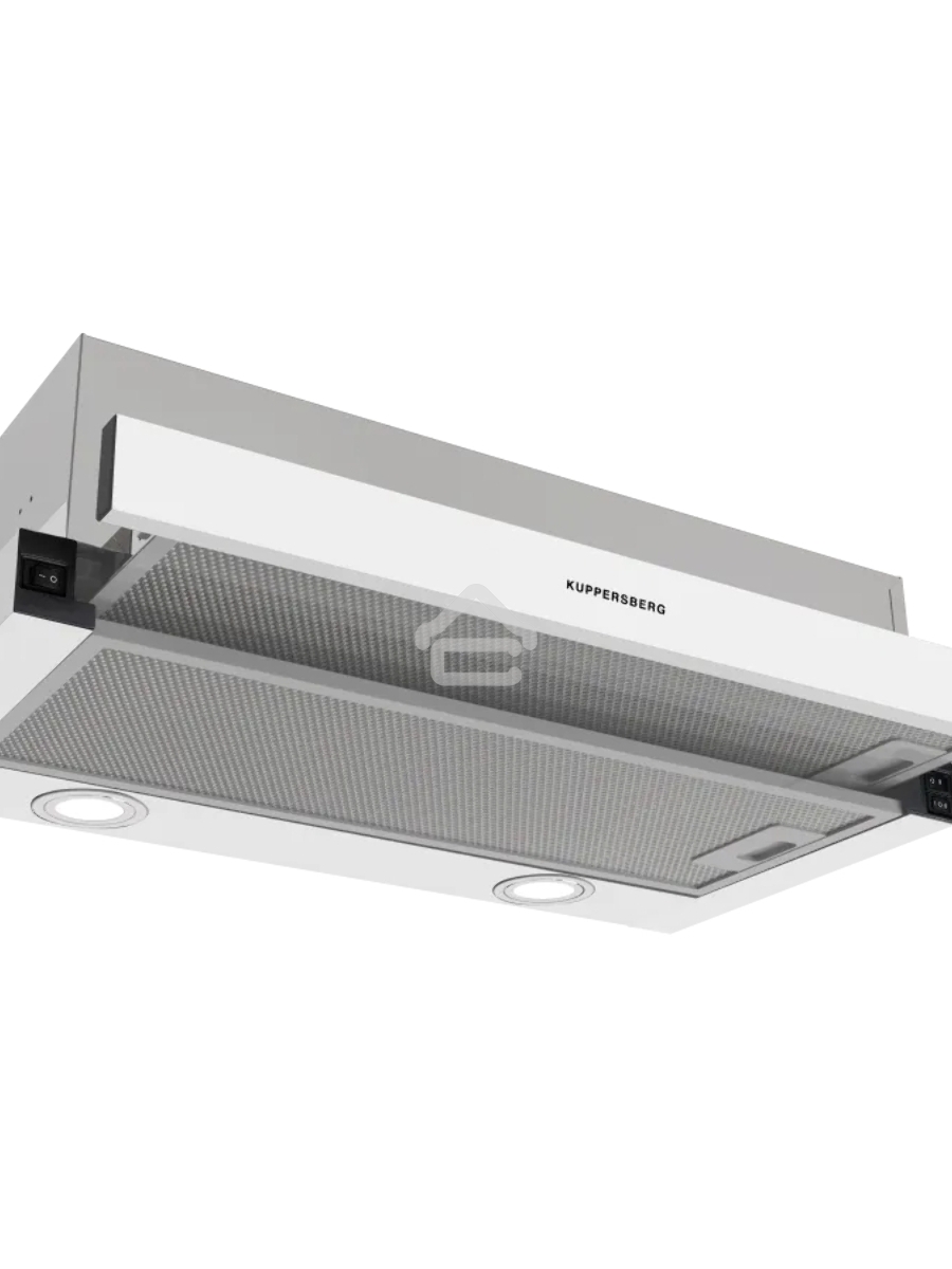 Встраиваемая вытяжка KUPPERSBERG SLIMDUAL 60 W, телескопическая, 60 см, High-Tech, макс. Производительность 650 м3/ч, 3 скорости, механическое управление, светодиодное освещение, два мотора, уровень шума 53 дБ, цвет белый