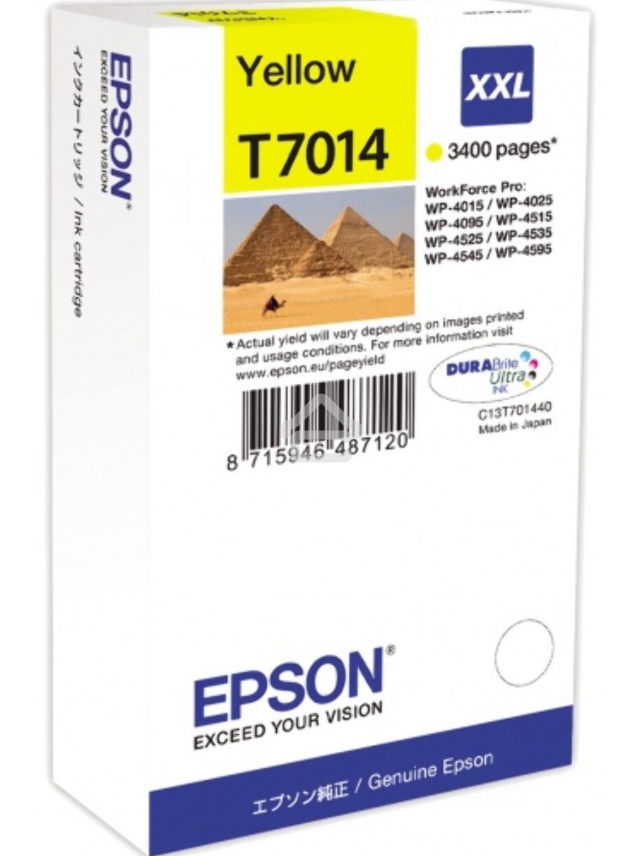 Картридж струйный EPSON C13T70144010 желтый (3400 стр. сверх-повышенной емкости) для WorkForce WP-4015DN WP-4015, WP-4025DW WP-4025, WP-4095DN WP-4095, WP-4515DN WP-4515, WP-4525DNF WP-4525, WP-4535DWF WP-4535, WP-4595DNF WP-4595