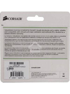 Оперативная память Corsair, DDR3L, 4GB (1x4 GB), 1333 MHz, CL9, SO-DIMM