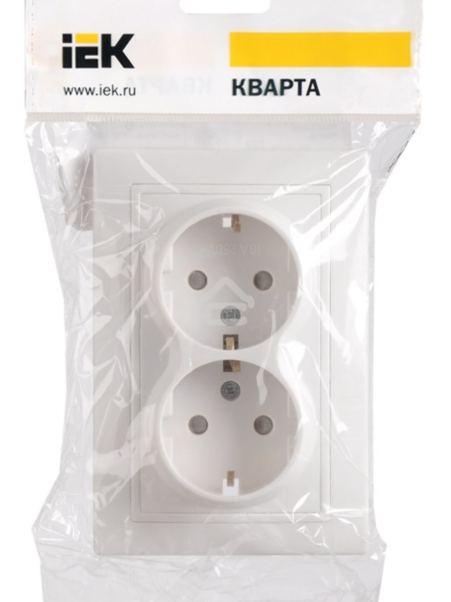 Розетка силовая Iek ERK21-K01-16-DM РСш12-3-КБ Розетка 2местн. c з/к с защ.штор. 16А КВАРТА (белый)