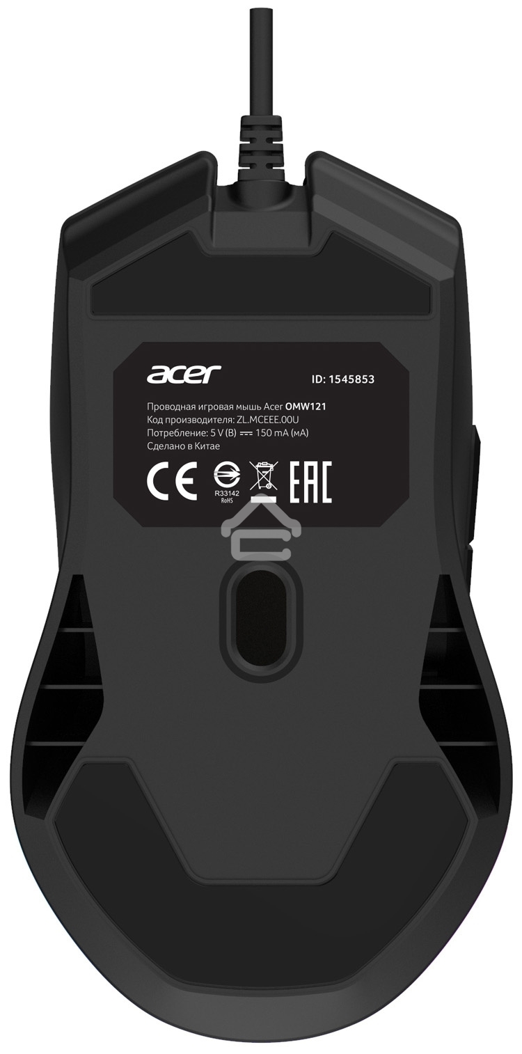 Мышь проводная Acer OMW121 черный, 6400 dpi, USB, кнопки - 6