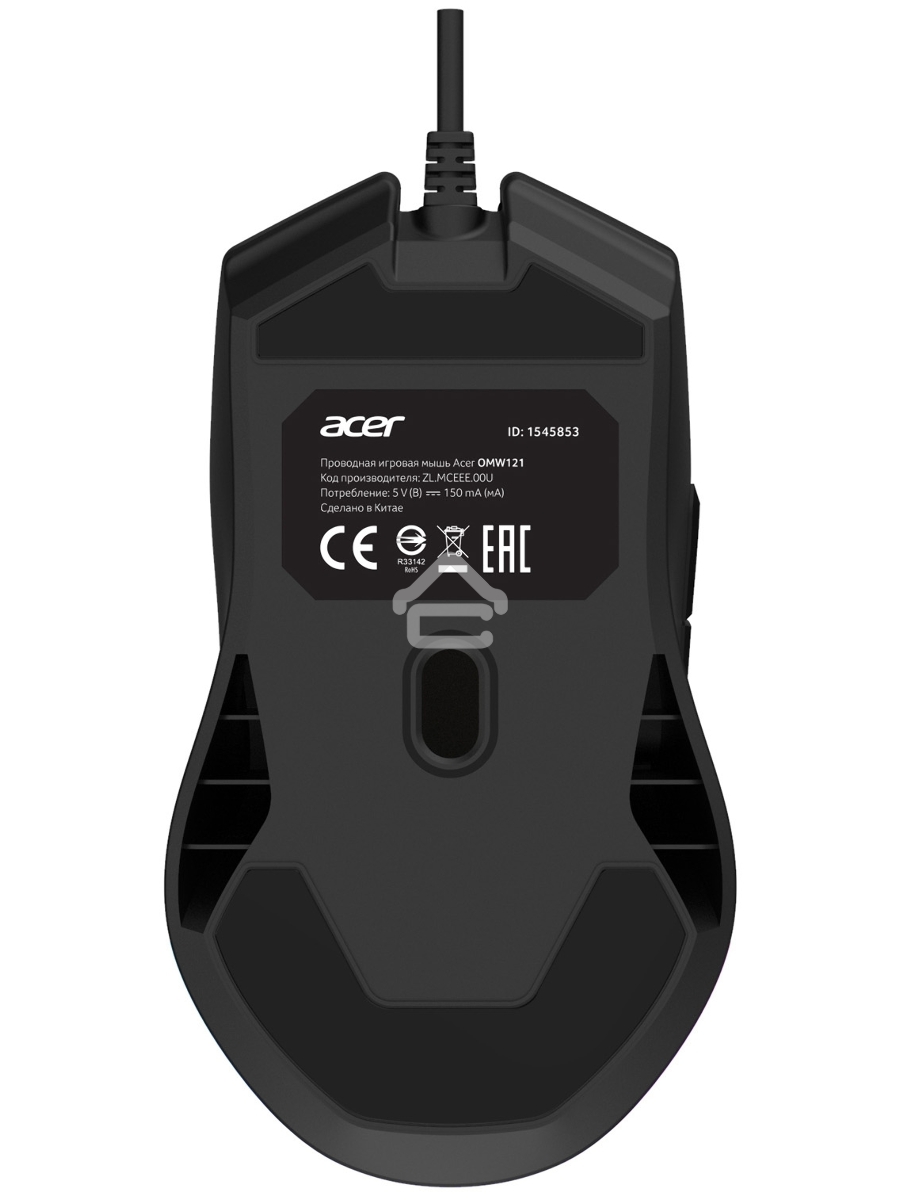 Мышь проводная Acer OMW121 черный, 6400 dpi, USB, кнопки - 6