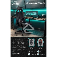 Кресло игровое Zombie Game Penta черный/красный эко.кожа с подголов. крестов. пластик