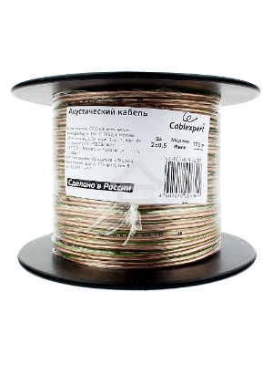 Акустический кабель Cablexpert CC-TC2x0,5-100M, прозрачный, 100 м, на катушке