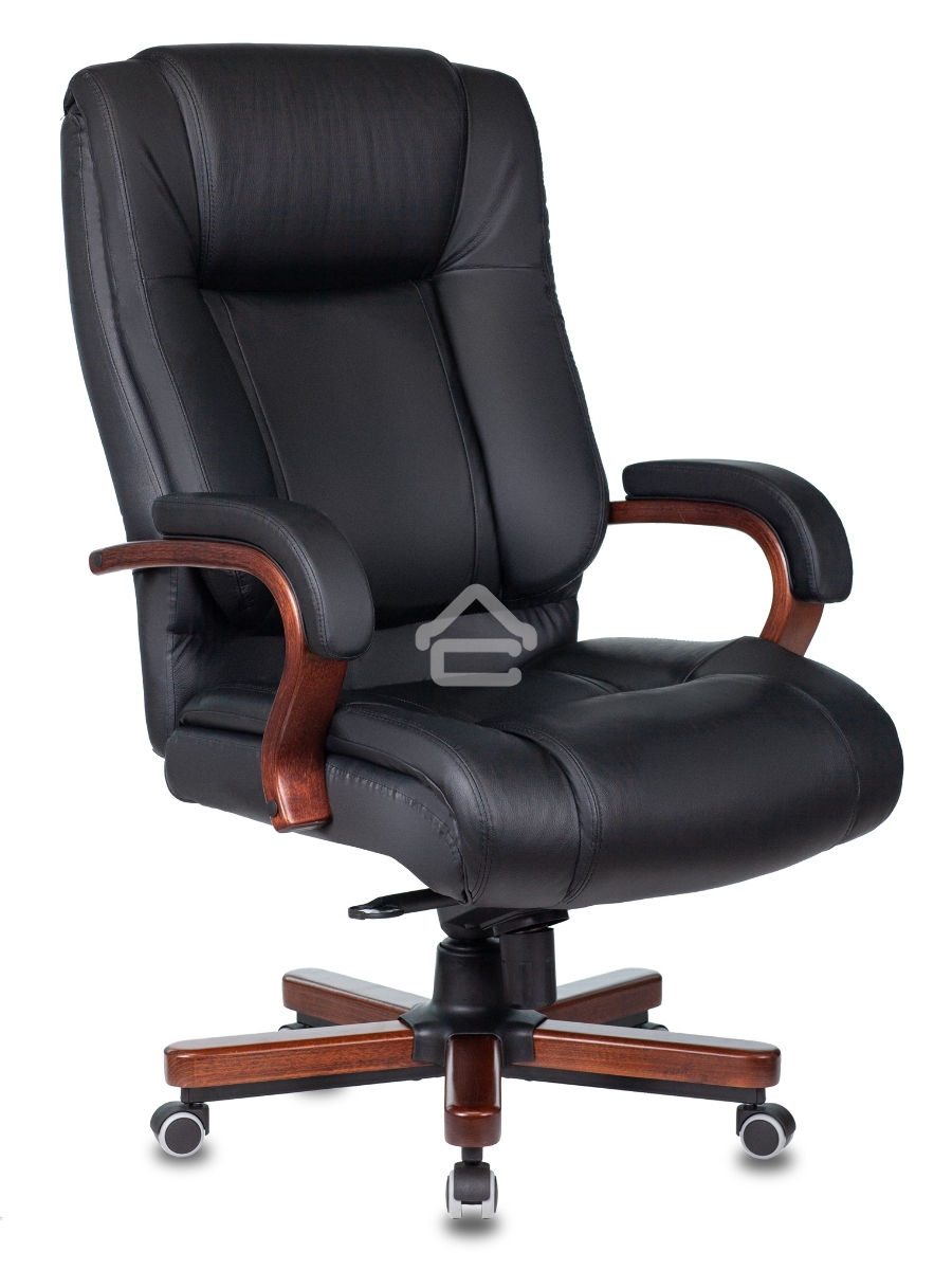 Кресло руководителя Бюрократ T-9925WALNUT/BLACK черный, кожа, крестовина дерево