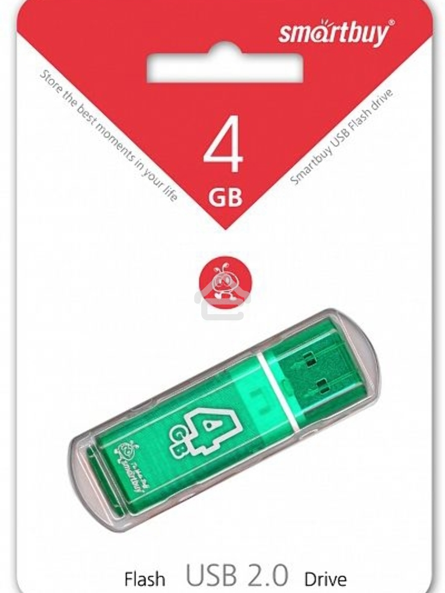 Флеш диск 4Gb USB Drive <USB2.0> Smartbuy Glossy series Green (SB4GBGS-G)