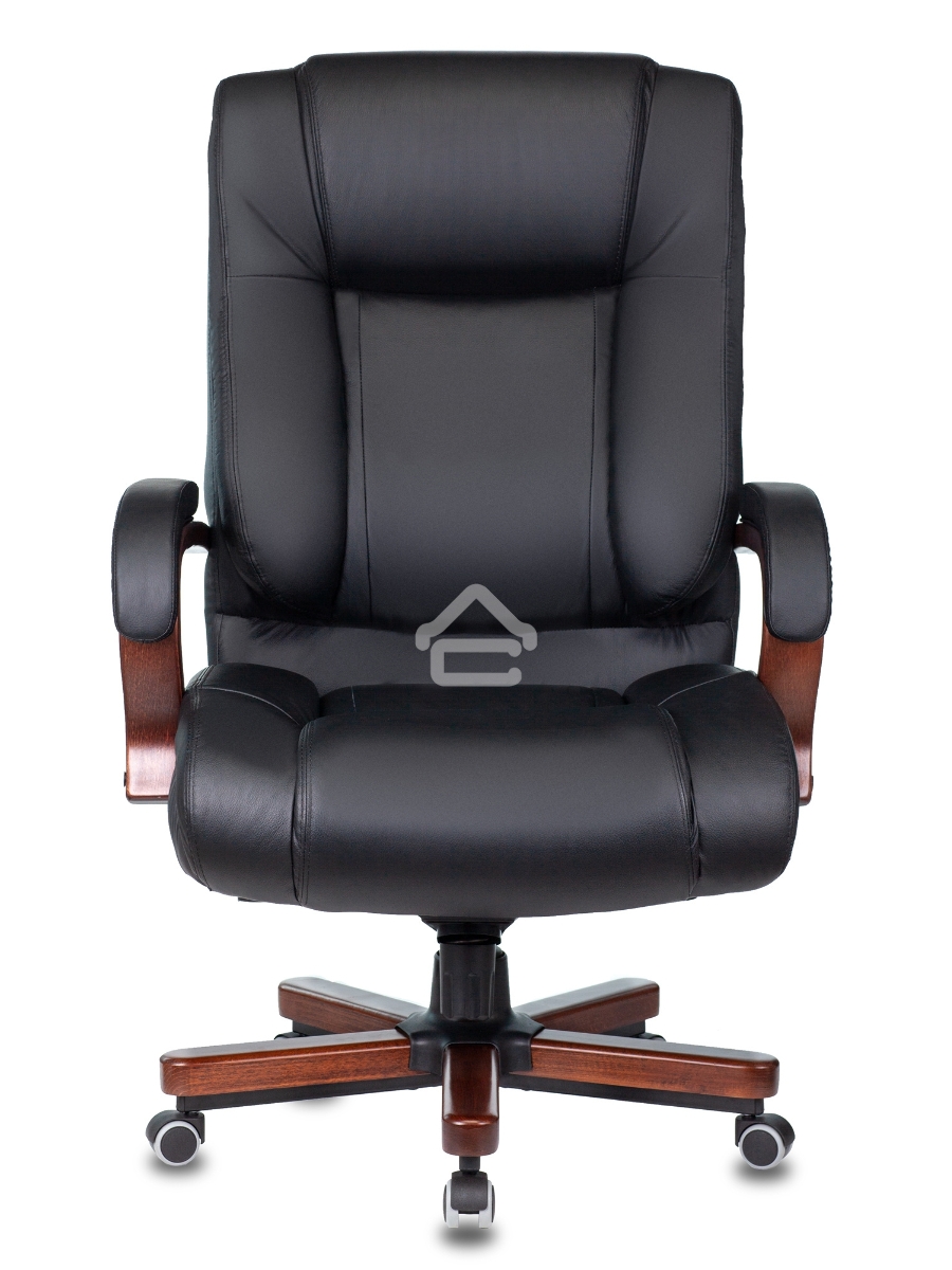 Кресло руководителя Бюрократ T-9925WALNUT/BLACK черный, кожа, крестовина дерево