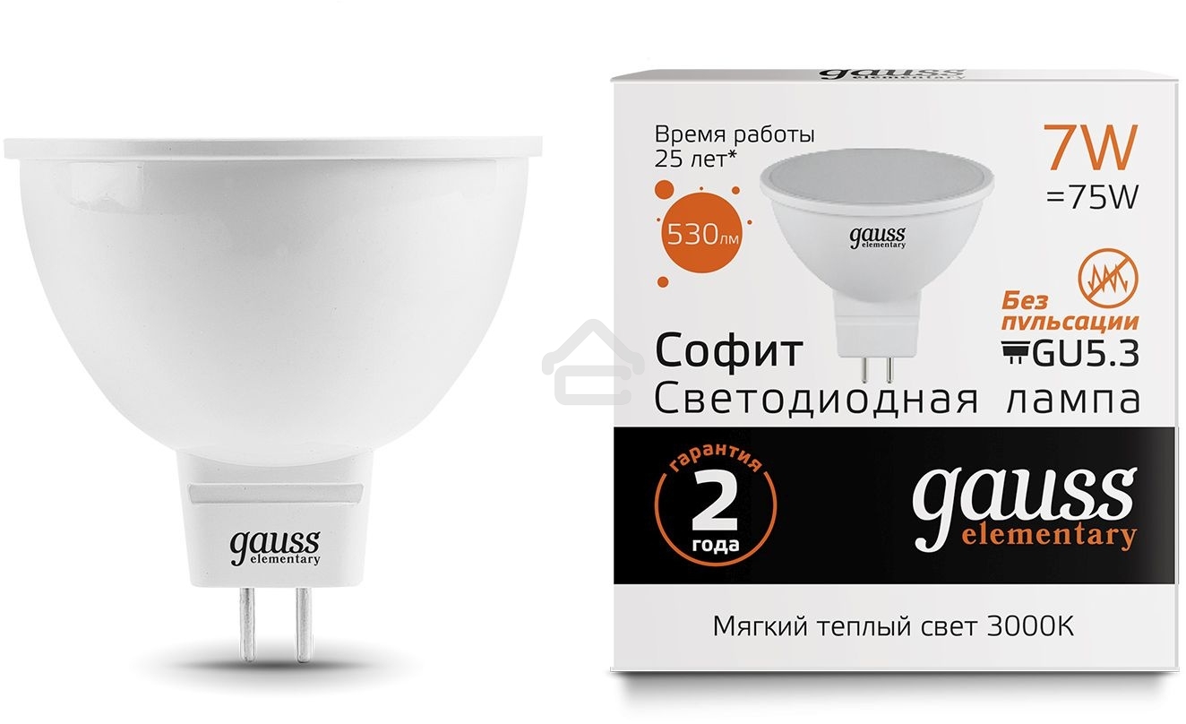 Светодиодная лампа Gauss 13517 LED Elementary MR16 GU5.3 7W 530lm 3000K 1/10/100 0