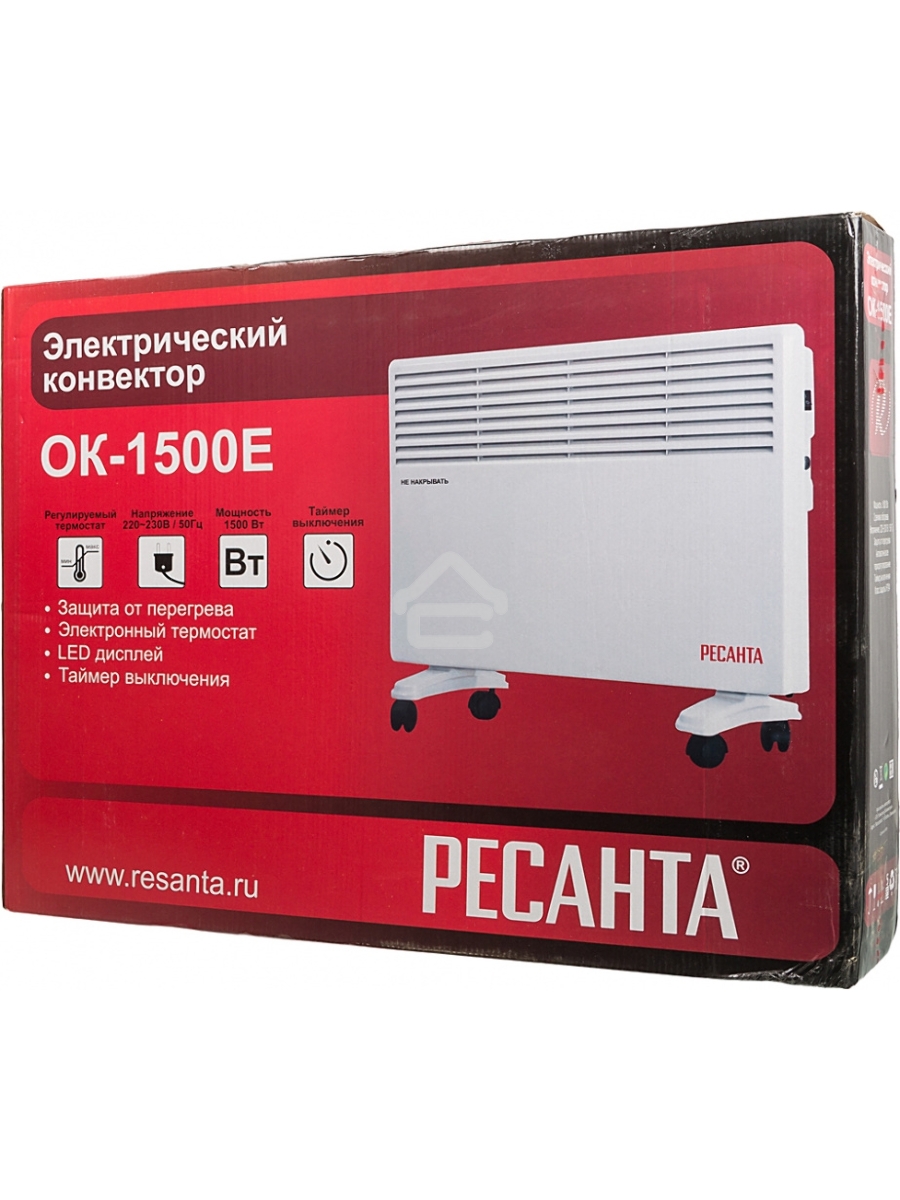 Конвектор Ресанта ОК-1500Е белый, 1500 Вт, 15 м2, термостат, дисплей