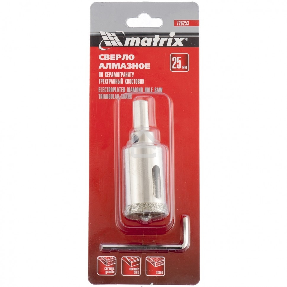 Сверло алмазное Matrix по керамограниту, 25 х 67 мм