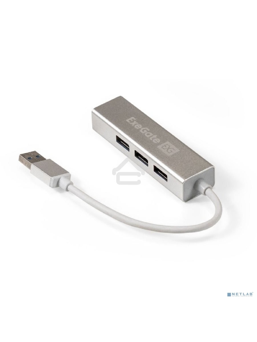 Хаб USB (концентратор) ExeGate DUB-4 (кабель-адаптер USB3.0 --> 4xUSB3.0, Plug&Play, серебристый)