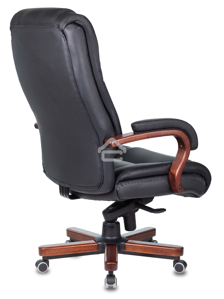 Кресло руководителя Бюрократ T-9925WALNUT/BLACK черный, кожа, крестовина дерево