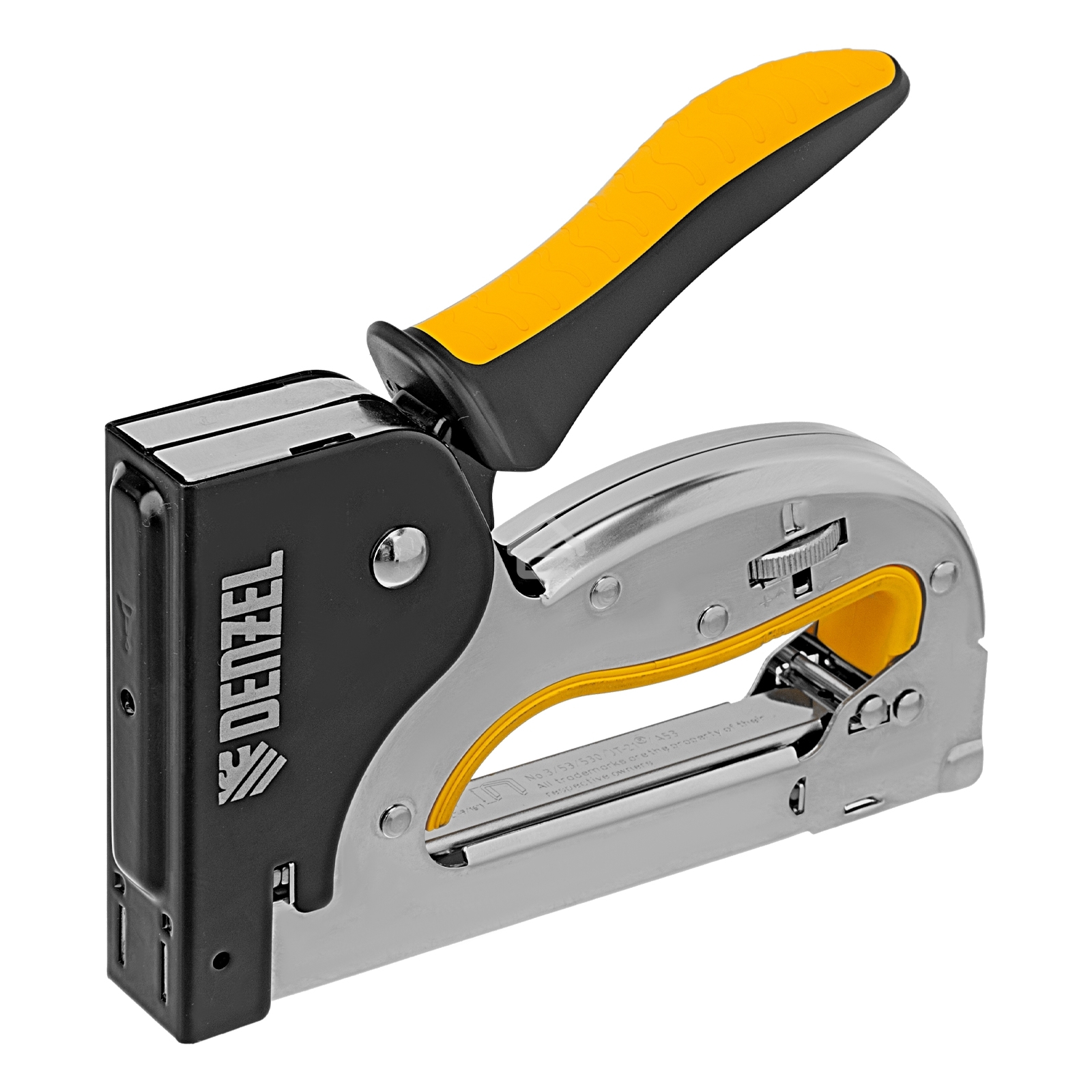 Степлер металл., скобы в комплекте, плавная регулировка удара, 2К рукоятка, тип 53, 4-14 мм Denzel