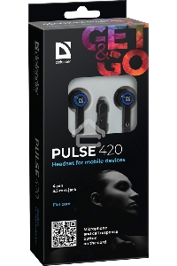 Гарнитура Defender Pulse-420 черный/синий 4-пин 3 5 мм jack  кабель 1.2 м