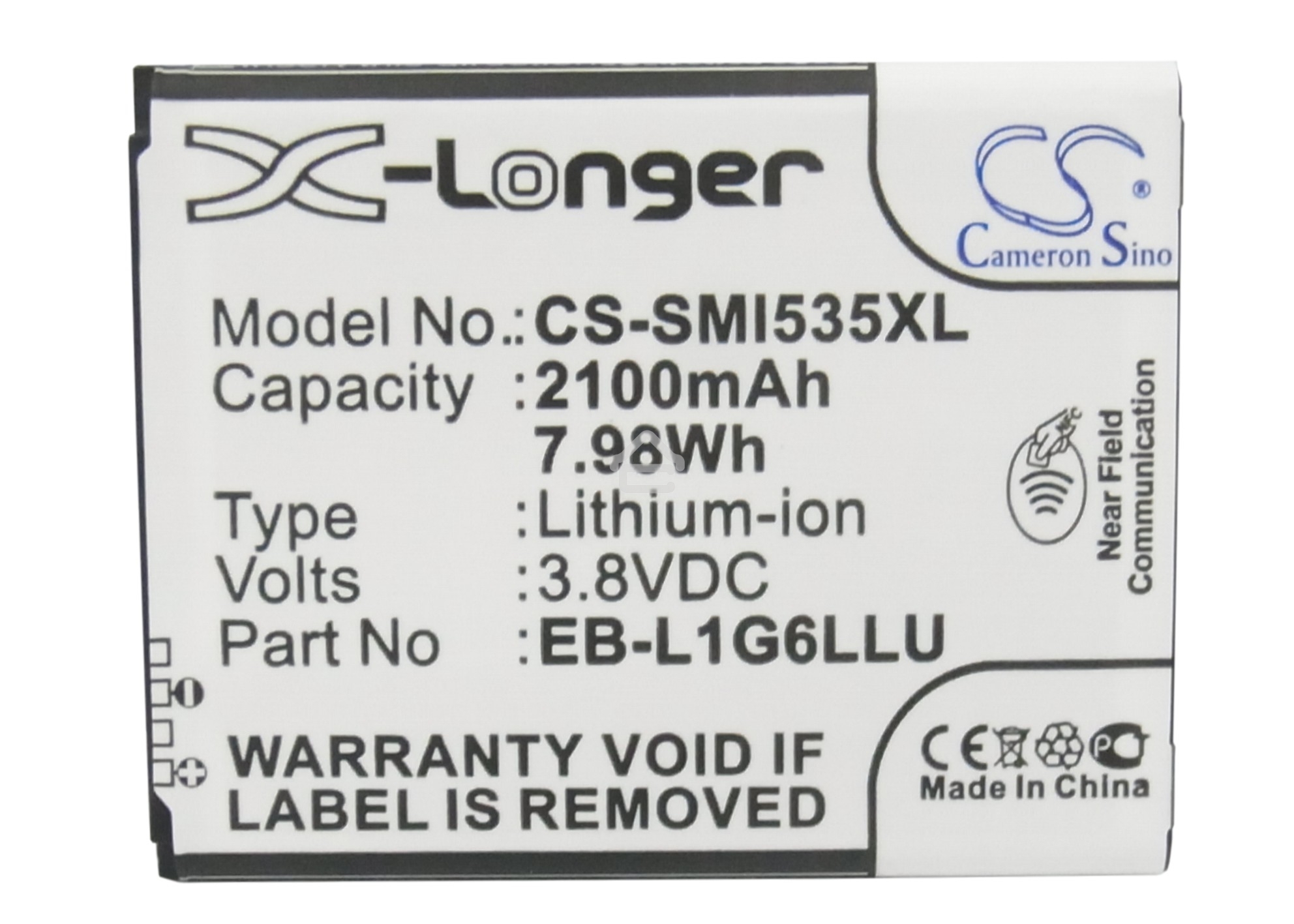 Аккумулятор CameronSinoCS-SMI535XL для Samsung Galaxy S3 I93003.8V / 2100mAh / 7.98Wh