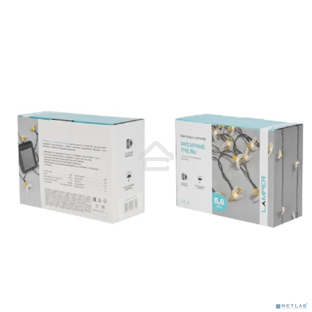 Каскад Lamper Янтарные Пчелы LED 10 м с выносной солнечной панелью 2 м и аккумулятором, IP65, теплое белое свечение